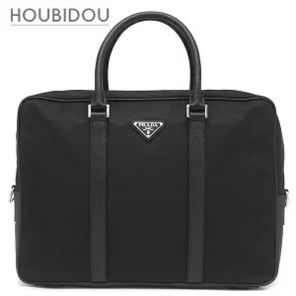 Prada bag briefcase leather black business shoulder triangle